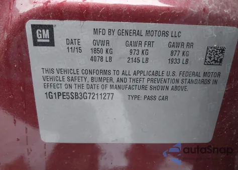 2016 Chevrolet Cruze Limited 1Lt Auto z USA, uszkodzony, nr VIN 1G1PE5SB3G7211277